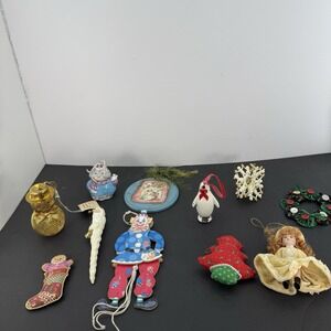 Vtg Lot of 14 Assorted Christmas Ornaments - Santa - Snowman - Tree - Penguin